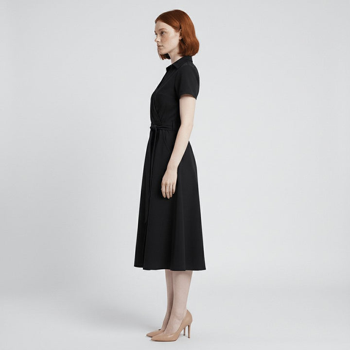 V-Neck Wrap-Style A-Line Midi Dress