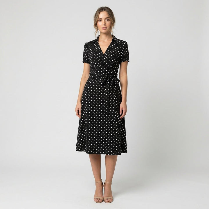 V-Neck Wrap-Style A-Line Midi Dress