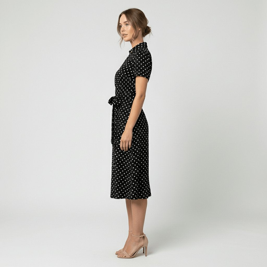 V-Neck Wrap-Style A-Line Midi Dress