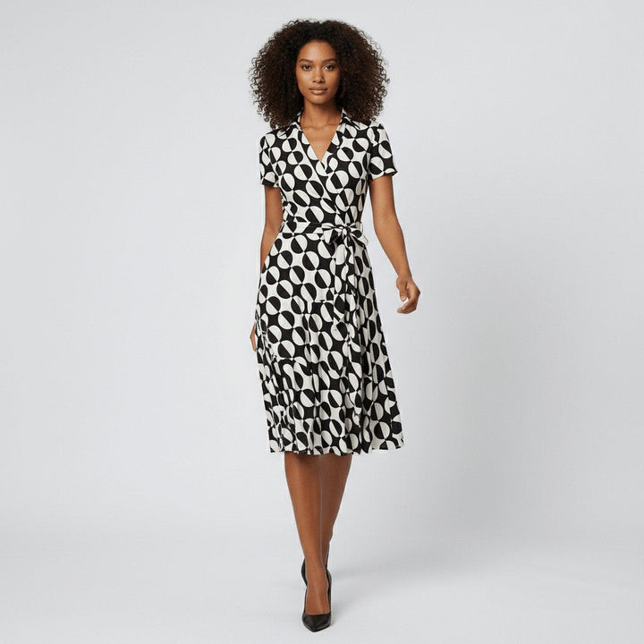 V-Neck Wrap-Style A-Line Midi Dress