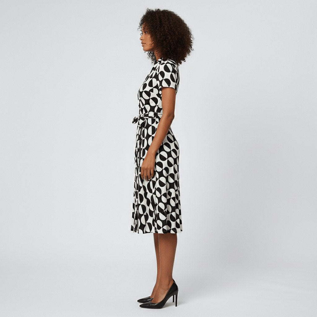 V-Neck Wrap-Style A-Line Midi Dress