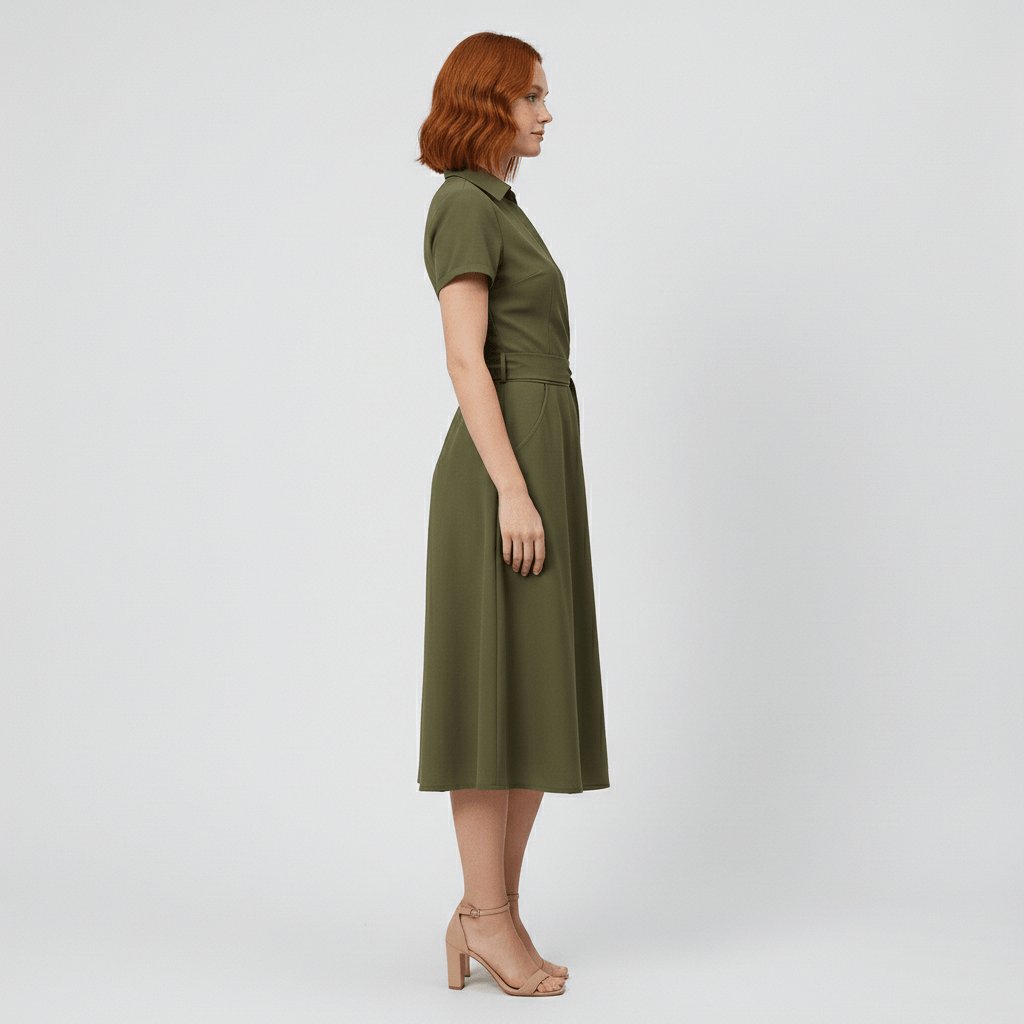 V-Neck Wrap-Style A-Line Midi Dress