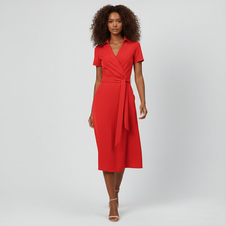 V-Neck Wrap-Style A-Line Midi Dress