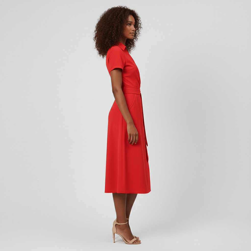 V-Neck Wrap-Style A-Line Midi Dress