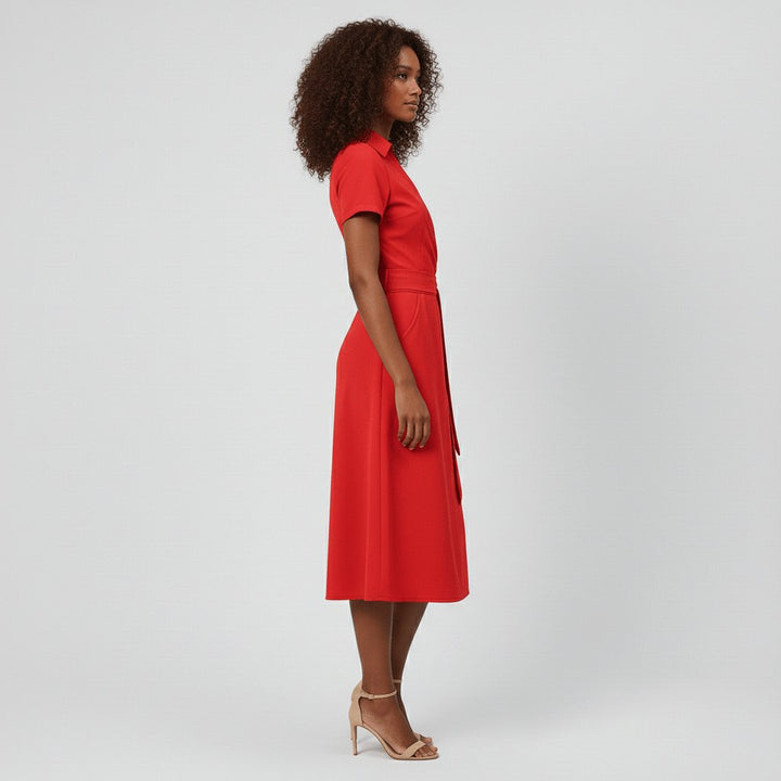 V-Neck Wrap-Style A-Line Midi Dress