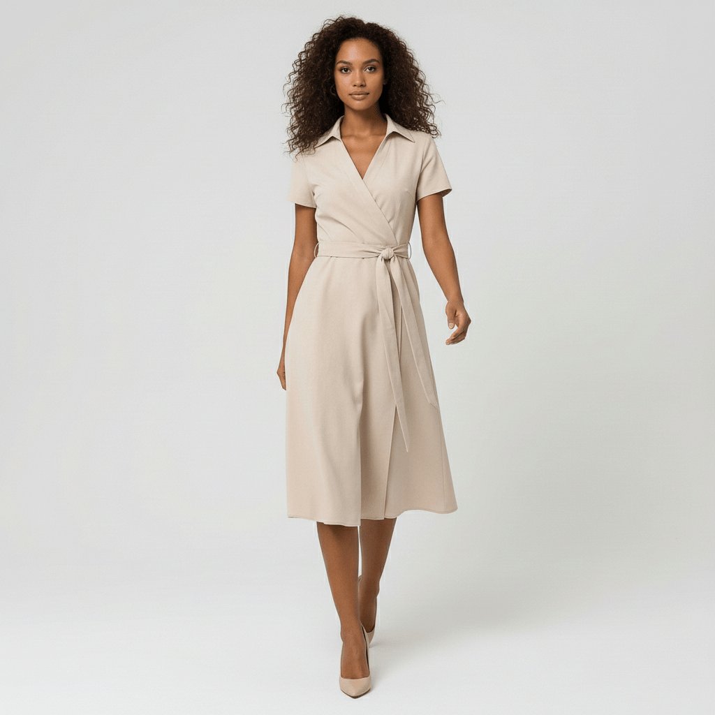 V-Neck Wrap-Style A-Line Midi Dress