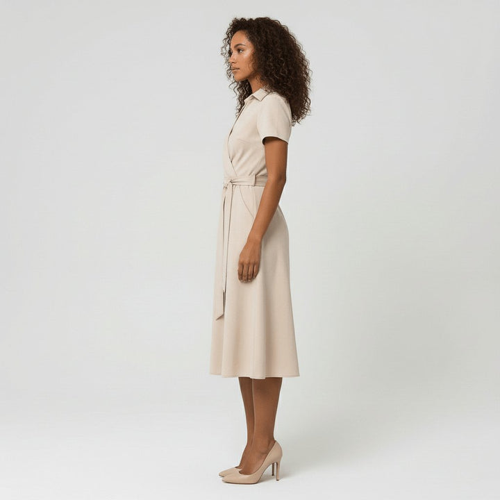 V-Neck Wrap-Style A-Line Midi Dress