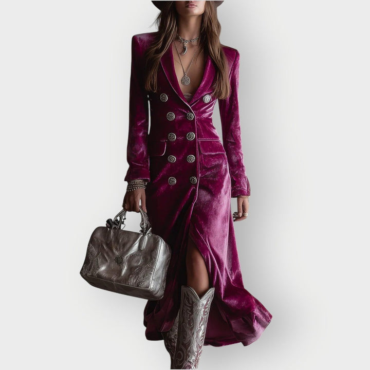 Velvet Double-Breasted Maxi Dress