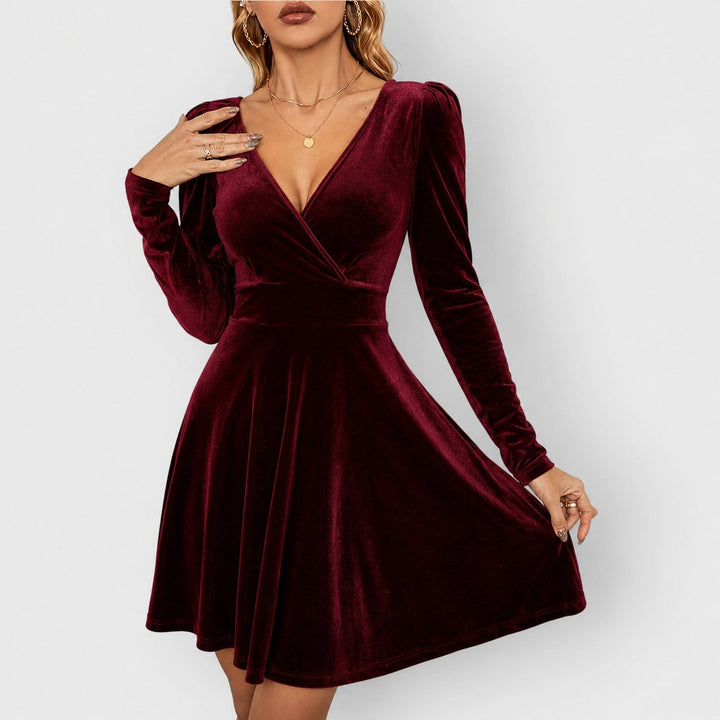 Velvet Skater Dress with Puff Sleeves