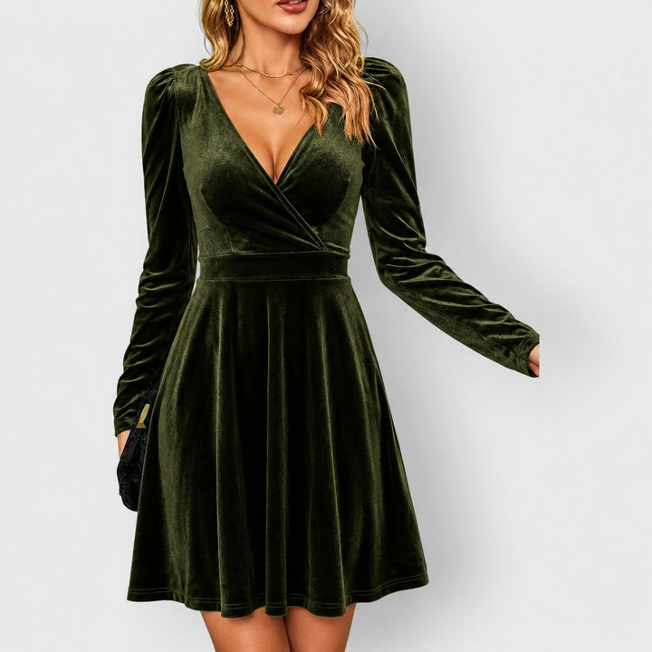 Velvet Skater Dress with Puff Sleeves