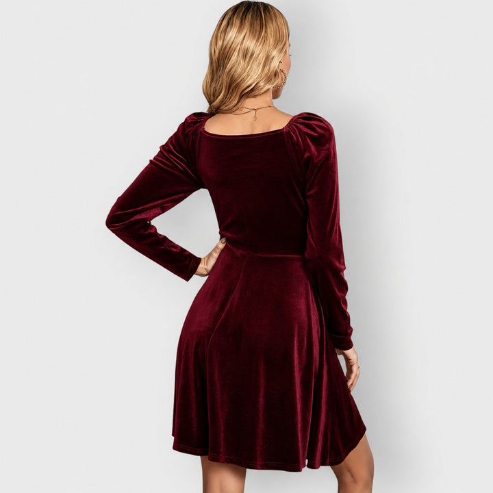 Velvet Skater Dress with Puff Sleeves