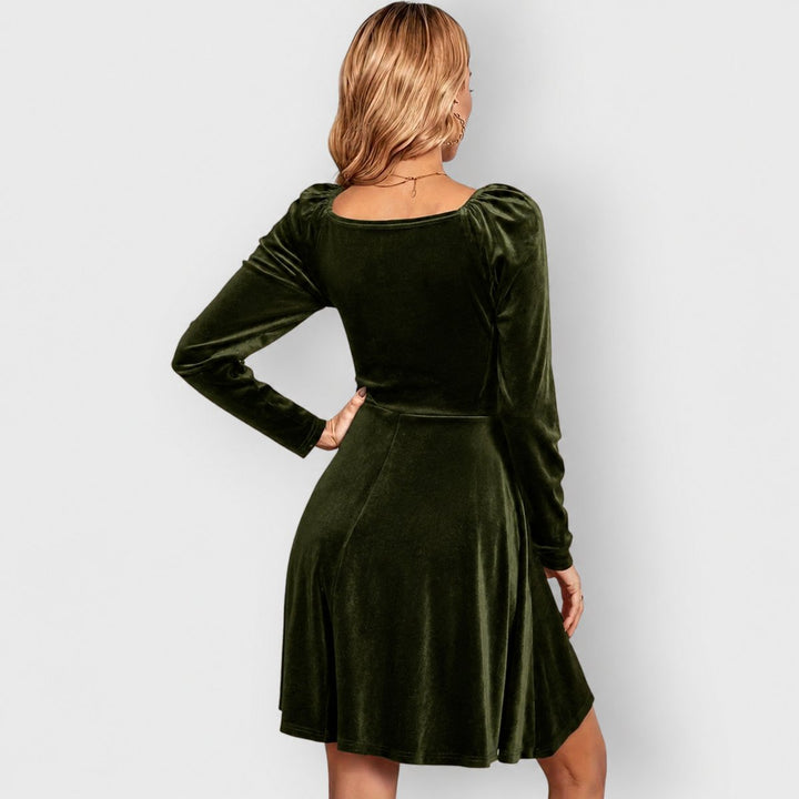 Velvet Skater Dress with Puff Sleeves