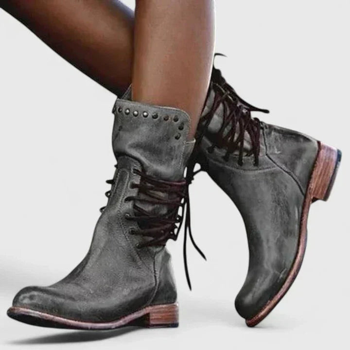 Vintage-Style Studded Knee-High Boots