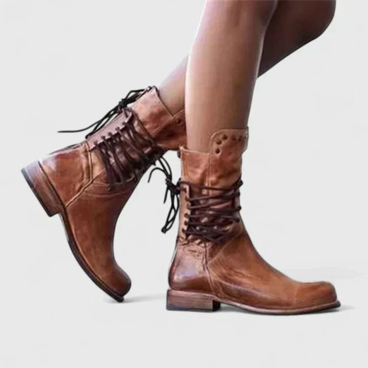 Vintage-Style Studded Knee-High Boots