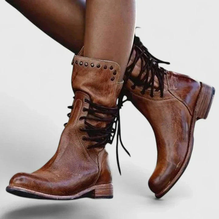 Vintage-Style Studded Knee-High Boots