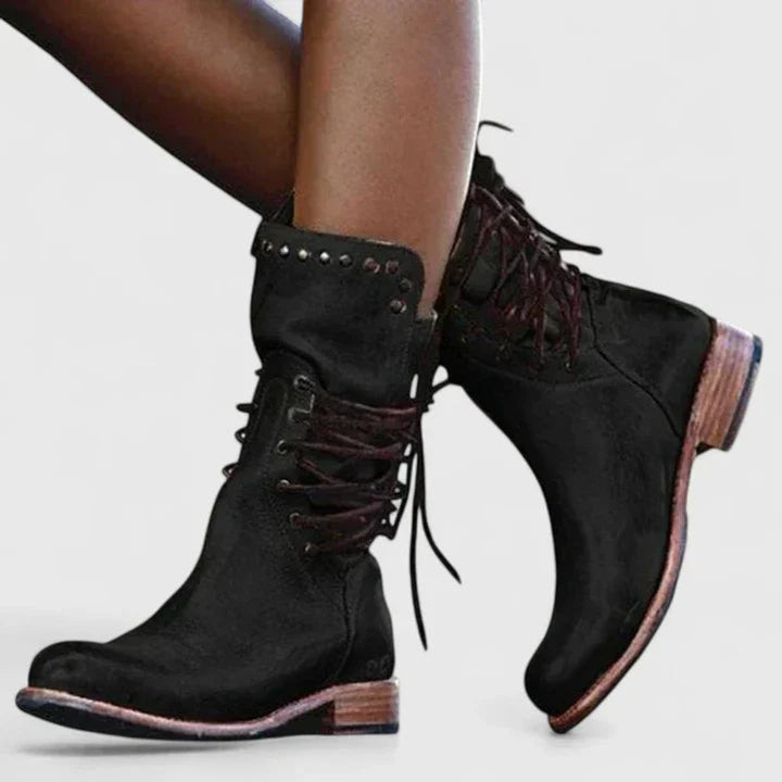 Vintage-Style Studded Knee-High Boots