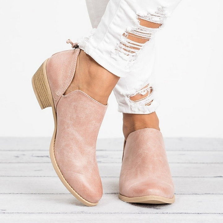 Vintage-Style Slip-On Block Heel Ankle Boots
