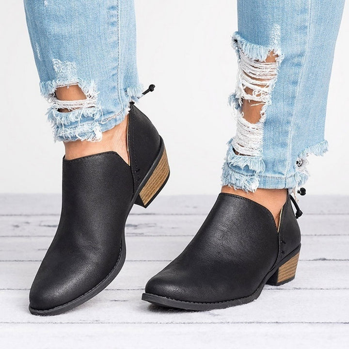 Vintage-Style Slip-On Block Heel Ankle Boots