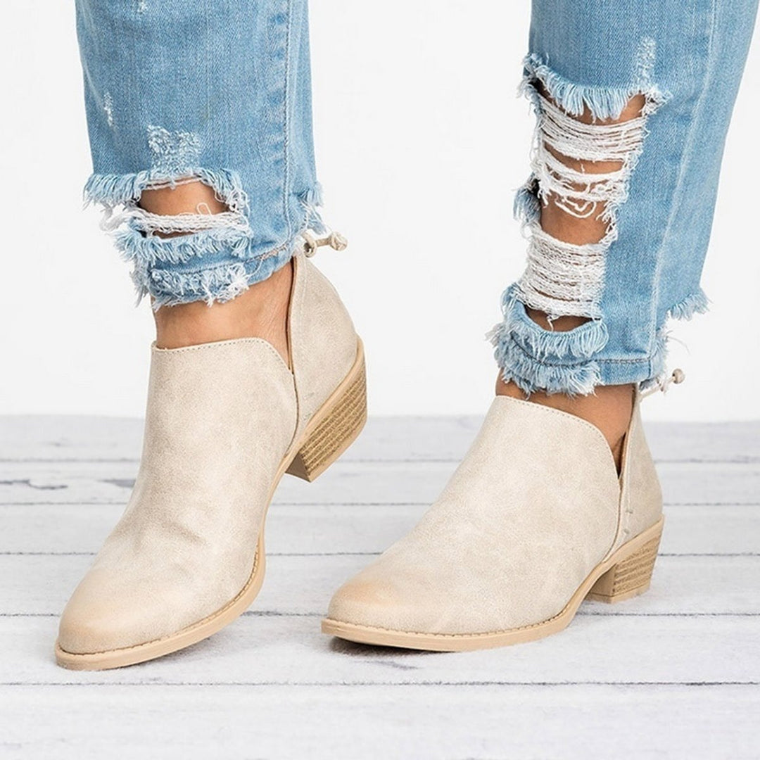 Vintage-Style Slip-On Block Heel Ankle Boots