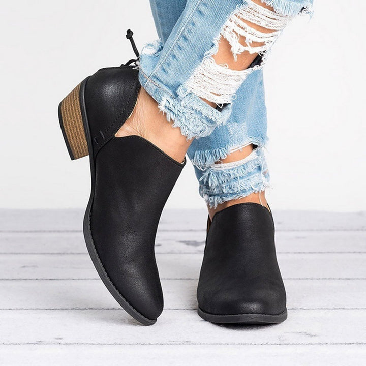 Vintage-Style Slip-On Block Heel Ankle Boots