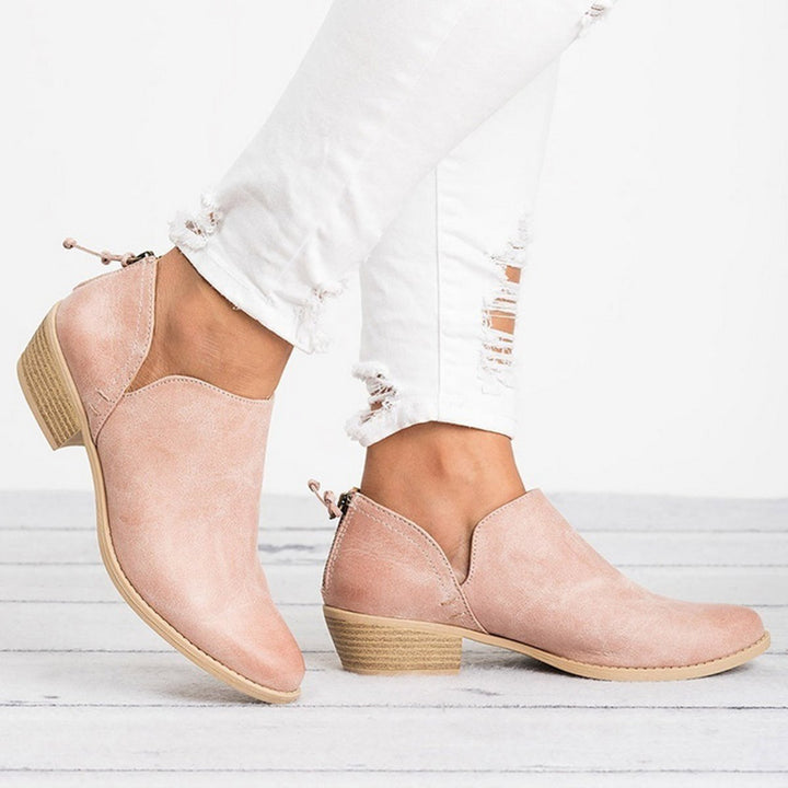 Vintage-Style Slip-On Block Heel Ankle Boots
