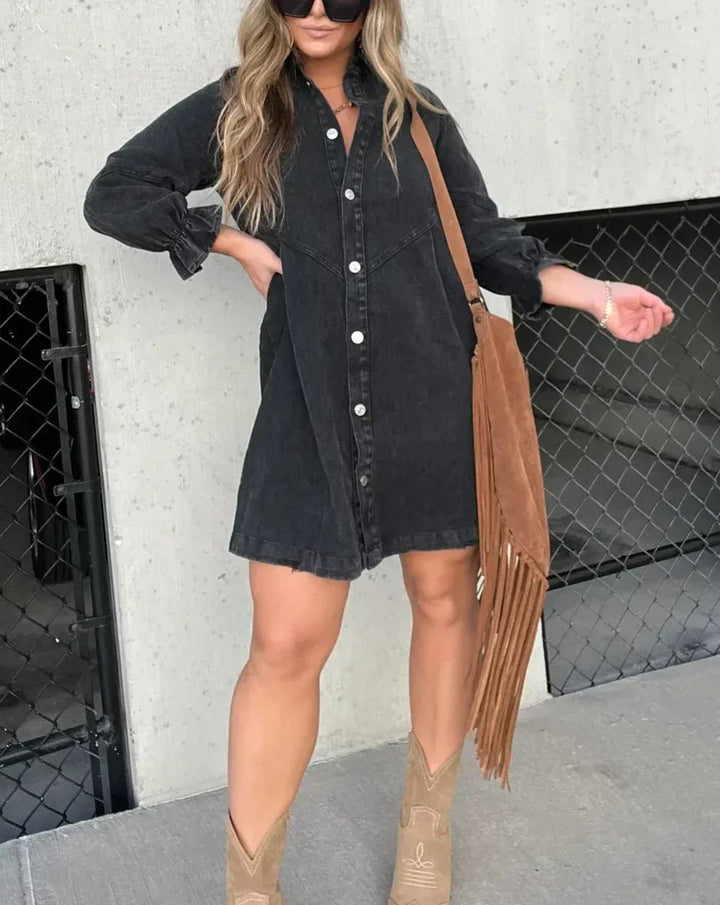 Washed Denim Button-Down Mini Dress