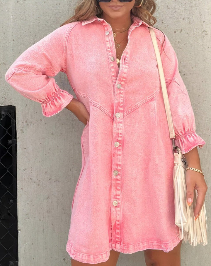 Washed Denim Button-Down Mini Dress