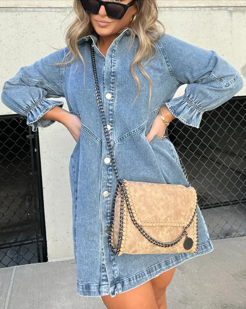 Washed Denim Button-Down Mini Dress