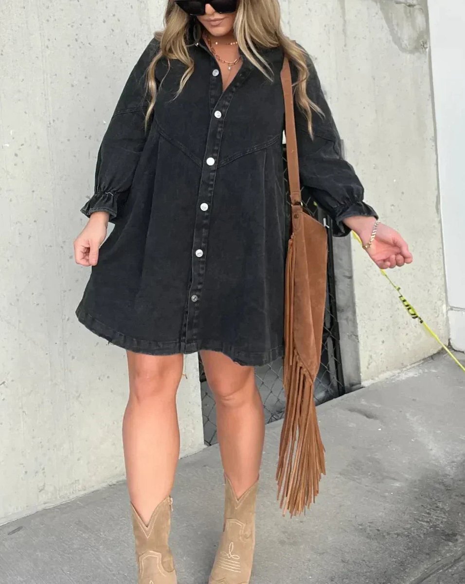 Washed Denim Button-Down Mini Dress