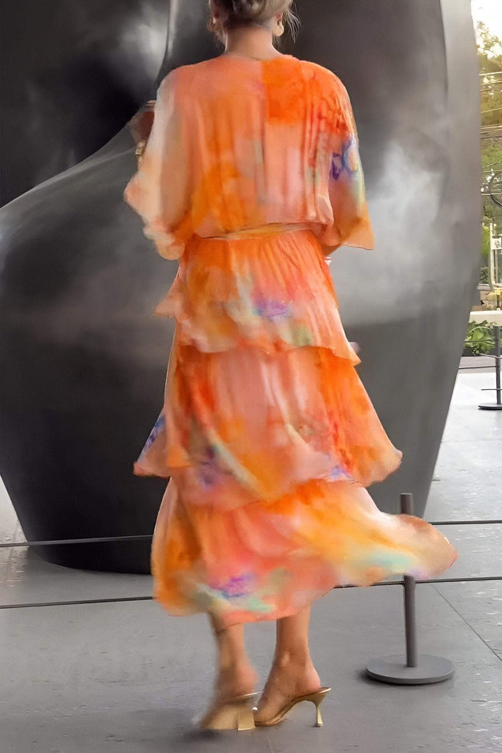 Watercolour Floral Tiered Chiffon Maxi Dress