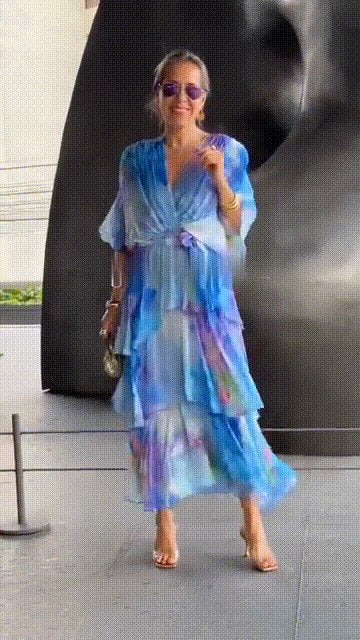 Watercolour Floral Tiered Chiffon Maxi Dress
