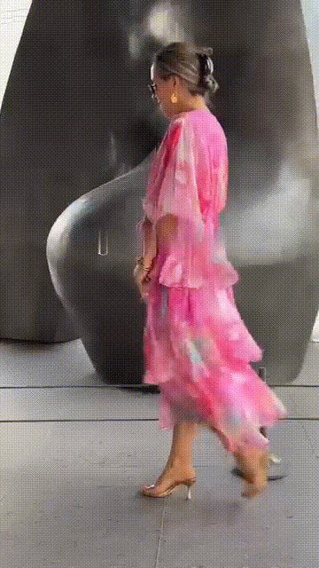 Watercolour Floral Tiered Chiffon Maxi Dress