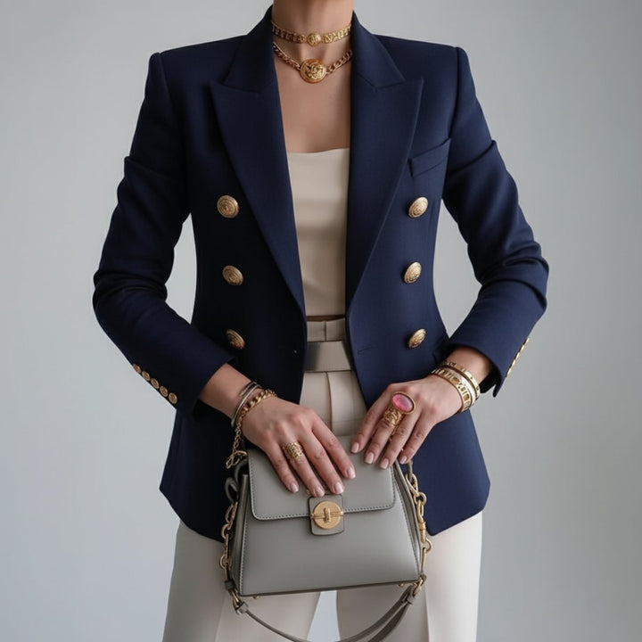 Double-Breasted Blazer with Gold Buttons