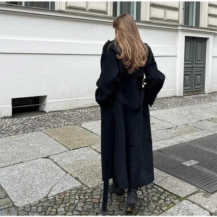 Long Double-Breasted Belted Trench Coat