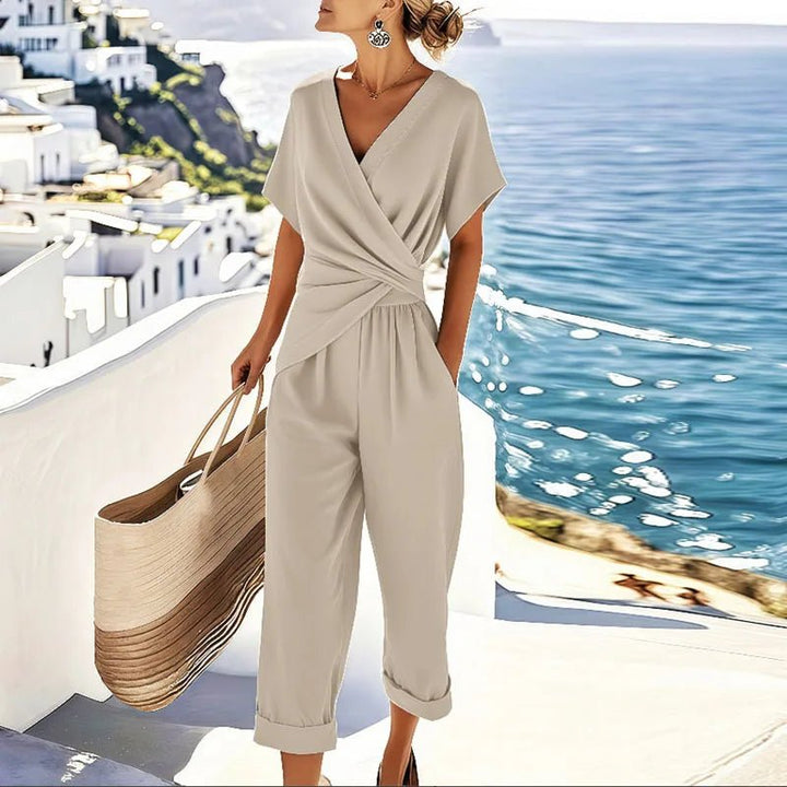 Wrap-Front V-Neck Relaxed Jumpsuit