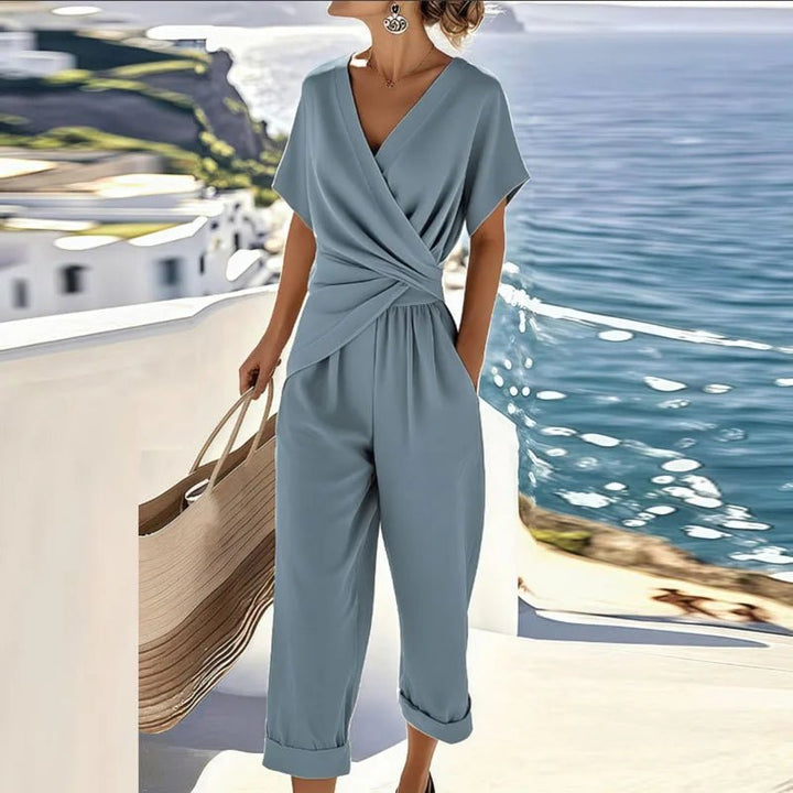 Wrap-Front V-Neck Relaxed Jumpsuit