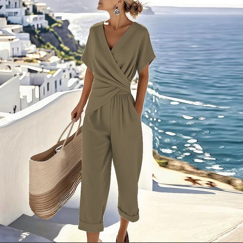 Wrap-Front V-Neck Relaxed Jumpsuit