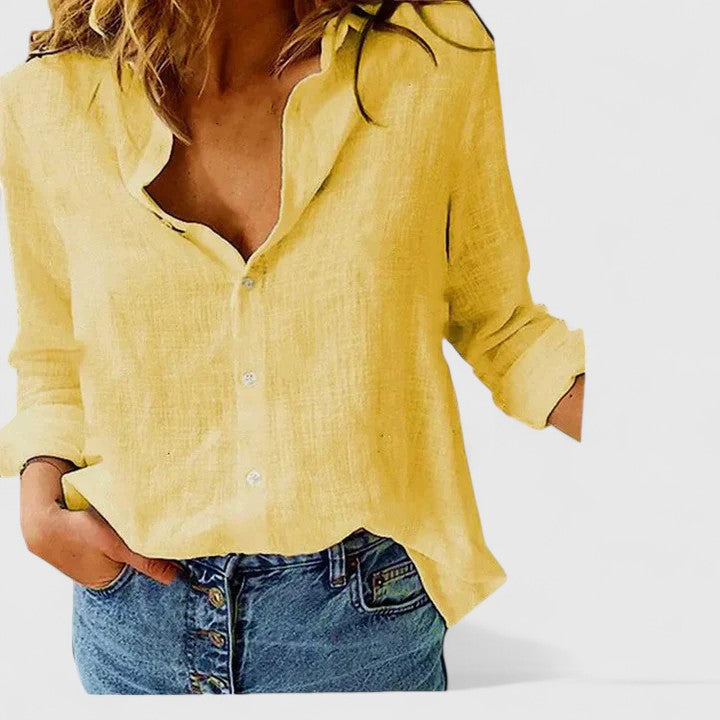 Linen V-Neck Button Blouse