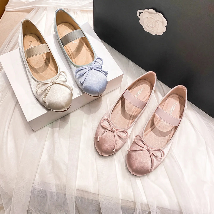 Zoryan - Chic Ballet Flats Satin Bow Shoes