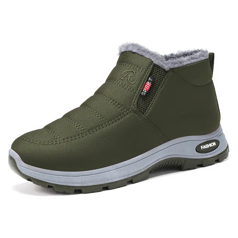 Zylpha warm winter ankle boots in deep green, featuring a quilted water-resistant upper, plush faux-fur lining, and a durable rubber lug sole.