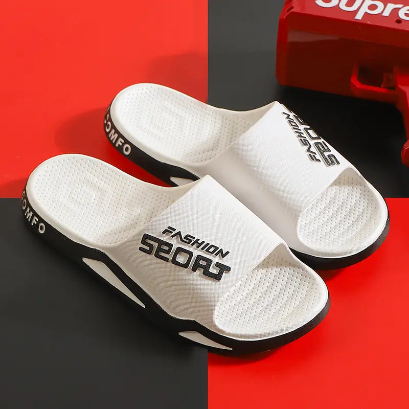 White Zytri sport slides with black &