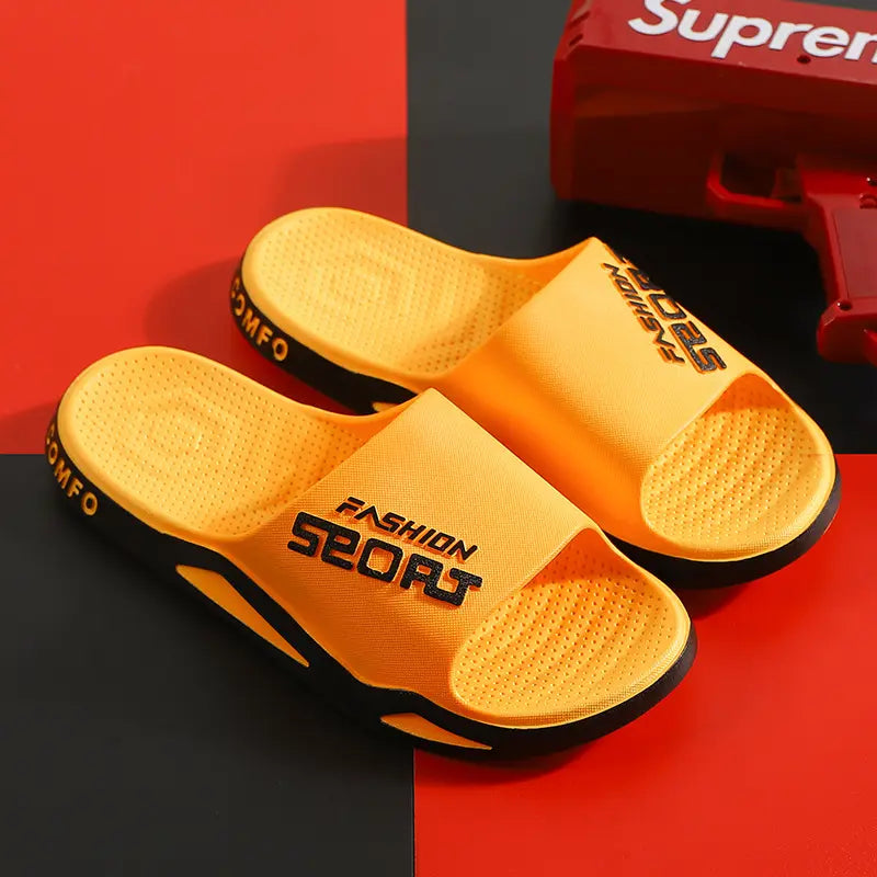 Yellow and black Zytri Sport Slides Comfort Sandals featuring black &